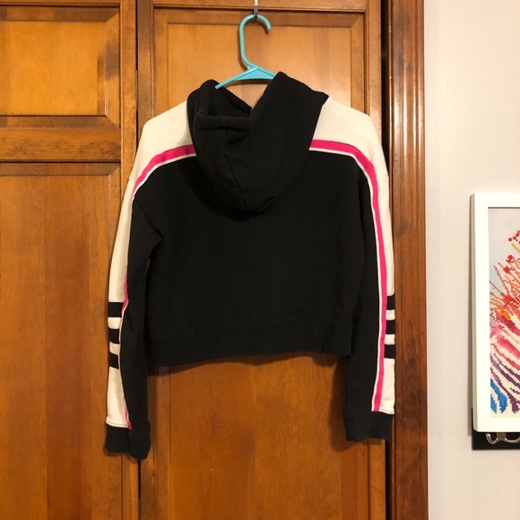 Adidas Cropped Hoodie Sweatshirt Stripes XS - Picture 7 of 8